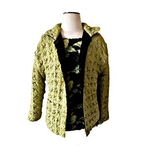 UbU Travel Crinkle Reversible Green Floral Black Jacket Vintage Button Front